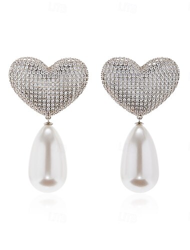 Mujer Pendientes con clip Pera Gota Corazón Precioso Elegante Moda Perla Artificial Aretes Joyas Plata Para Boda Fiesta Trabajo Diario 1 Par