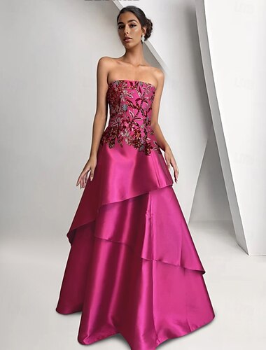  Pinkes Perlenkleid mit tiefer Taille, A-Linie, Abendkleid, asymmetrisch, Stufenkleid, formelles, halbformelles Hochzeitskleid, bodenlang, ärmellos, Satin 2025