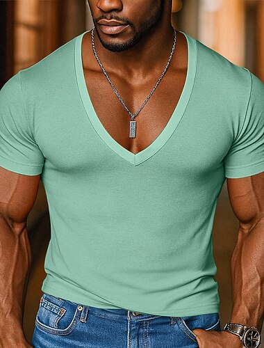  Férfi Póló Tee Top Rövid ujjú V-alakú Nyár Tömör szín Divat Dizájn Alap V-nyakú Vakáció Utca Hétköznapi Világoskék Fekete Arcpír rózsaszín Férfi felső póló