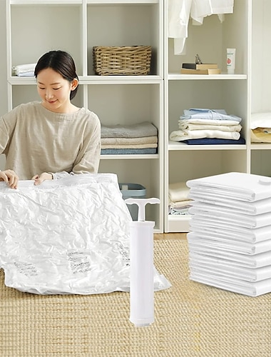  5er-Pack Vakuum-Kompressionsbeutel mit Handpumpe für unterwegs, platzsparender Vakuum-Aufbewahrungssack, Kompressionsbeutel für Reiseutensilien, Vakuumbeutel für Kleidung