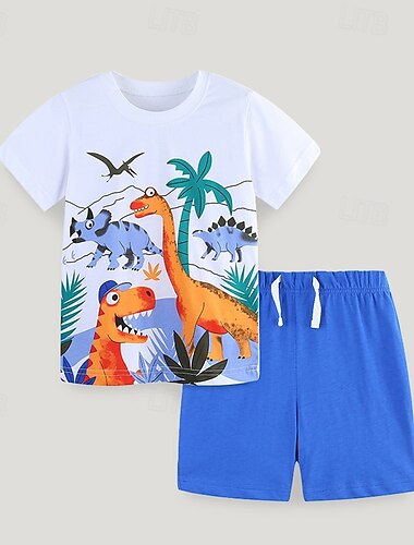  2 delar Barn Pojkar Kostym T-shirt och shorts Utrusta Tecknat Kortärmad Crewneck Uppsättning Utomhus Mode Grundläggande Sommar 4 år + Blå