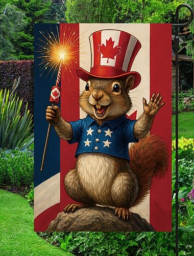  Kanadan päivä ulkona sisällä yltympäri isommalla reijällä patriottinen lippu O Kanada talo piha puutarha koristeet lomabanneri merkki Kanada orava