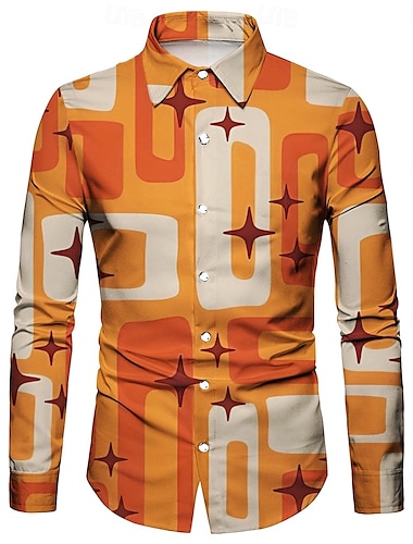 Rétro Vintage Années 1970 Chemise Disco Géométrique Psychédélique Homme Halloween Carnaval Festival de Musique Défilé de la Fierté Adulte Chemise