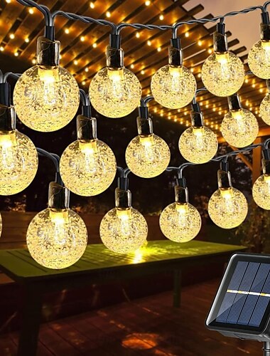  Guirlande lumineuse solaire d'extérieur étanche à bulles, 12 m, 100 LED, pour cour, jardin, pelouse, terrasse, balcon, villa, Halloween, Noël, festival, mariage, décoration, 8 fonctions