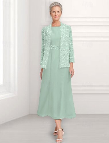  A-Linie Kleid Brautmutterkleid Hochzeitsgast Kirche Elegant Vintage Juwelenhals Knöchellänge Chiffon Langarm mit Paillette Stickerei 2025