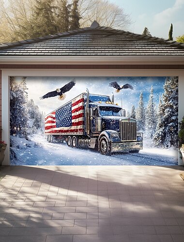 Decoraciones para puertas del 4 de julio cubierta de puerta del garaje banner patriótico americano águila fondo grande para el garaje exterior de vacaciones decoraciones de pared del hogar