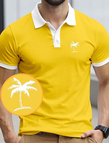 Homens Palmeira Pólo Manga Curta Camisas polo Camisas de colarinho Recorrer Roupa Diária Roupas de férias Impressão 3D Verão Preto Amarelo Azul Marinho