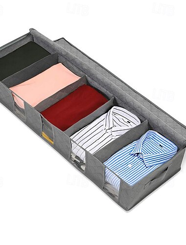  Úložný vak pod postel s 5 přihrádkami a průhledným okénkem, skládací netkaný organizér pod postel na oblečení, boty, přikrývky, ložní prádlo, šetří místo ve skříni