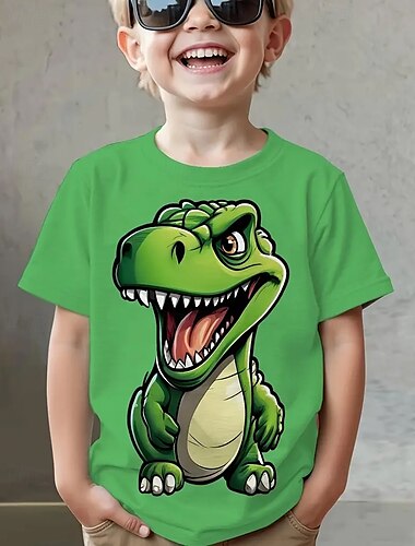  Jungen 3D Dinosaurier T-Shirt Kurzarm Sommer Frühling Mode Basic Kinder 4-12 Jahre Rundhalsausschnitt Outdoor Lässig Täglich Normale Passform