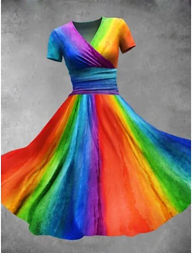  Arco iris Orgullo Vestidos Vestidos cruzados Clásico Mujer Adulto Desfile del orgullo Mes del Orgullo Festival Víspera de Todos los Santos Carnaval Disfraz de carnaval fácil