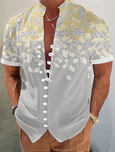  Herren Blumendruck Farbverlauf Blumen Sommer Hawaiihemd Alohahemd Stehkragenhemd Kurzarm Hawaiianisch Urlaub Strandbekleidung Sommer Frühling Mandarinkragen 3D-Druck Button-Down-Hemden Gelb Rosa Blau