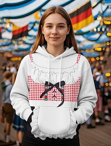  Oktoberfestbier Kapuzensweatshirt Druck Fronttasche Grafik Für Damen Erwachsene Karneval Oktoberfestbier 3D-Druck Urlaub Party