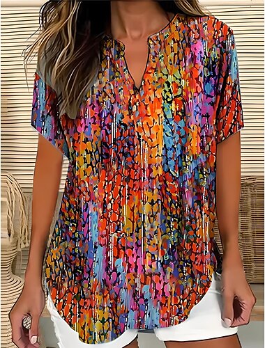  Damen Hemd Blumen Tiermotiv Täglich Stilvoll Retro Vintage Kurzarm V Ausschnitt Normale Oberteile Täglich Ferien Strandbekleidung Weiß Rote Blau Leicht Blau Sommer
