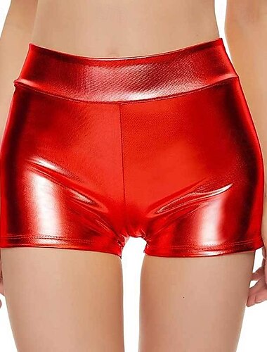 Retro Vintage 1980er Rave Shorts Disco Lack-Latex glänzend Metallisch Damen Halloween Karneval Musikfestival Pride Parade Pride-Monat Erwachsene Shorts Sommer