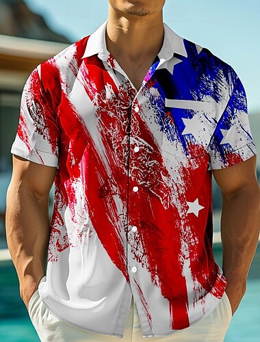  Jour de l'Indépendance Homme Drapeau Américain Patriotique 4 juillet Chemise Chemise d'été Chemise Boutonnée Manche Courte Mode Décontractée Fête Été Printemps Col Rabattu Impression 3D chemises
