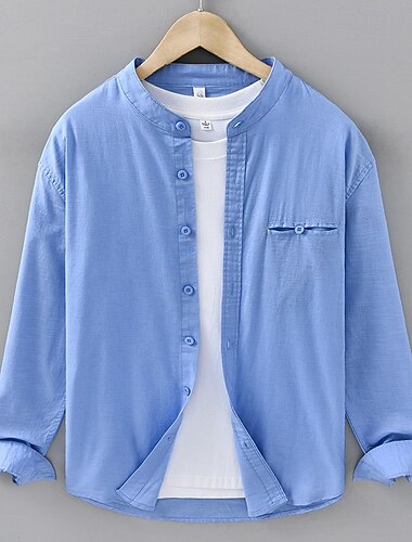  Per uomo Camicia Camicia di lino Camicia casual Camicia con Bottoni Camicia di cotone Semplice Vacanza Camicia hawaiana Nero Bianco Blu marino Beige Manica Lunga Nonno Primavera Autunno Abbigliamento