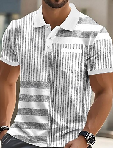  Herren Grafik Vertikale Streifen Polo Kurzarm Polo-Shirts Hemden mit Kragen Business-Casual Outdoor Athleisure Alltagskleidung Knöpfe 3D-Druck Sommer Blau Braun Grün