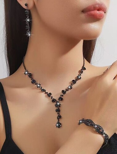  Brautschmuck-Sets 1 Set Strass-Legierung Ringe Ohrringe Halskette Armbänder elegantes stilvolles Schmuckset für Damen für Hochzeitsfeiern besondere Anlässe