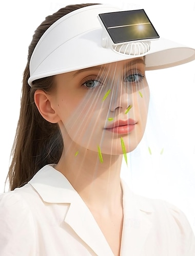  Sombrero con visera solar para exteriores, sombrero con visera solar para mujer, con energía solar, carga USB, visera solar con ajuste de 3 velocidades incorporado.