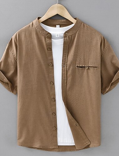  Per uomo Camicia Camicia di lino Camicia casual Camicia con Bottoni Camicia di cotone Semplice Vacanza Streetwear Bianco Blu marino Blu Marrone Manica Corta Nonno Estate Abbigliamento Tasca