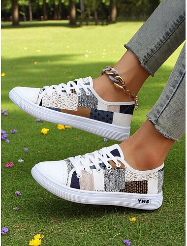  Damen-Sneaker aus Canvas in Colorblock-Optik – leichte Schnürschuhe für den Alltag, auf Reisen und im Streetstyle