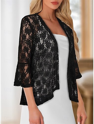  Damesomslag Elegant Zonbescherming 3/4 mouw Kant Bruiloftsomslagen Met Pure Kleur Voor Bruiloft Zomer