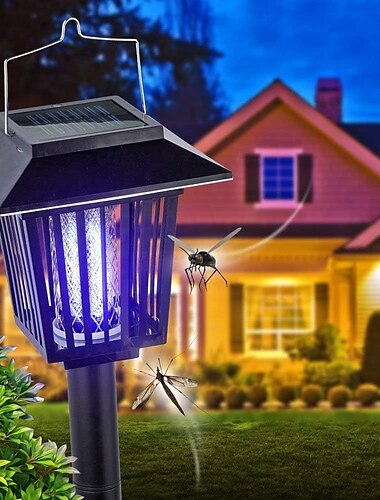  Waterdichte, waterdichte buitenlamp met zonne-energie, muggenvanger, moordenaar en lichtwerende lamp voor binnen en buiten, tuin en terras, paars en wit licht