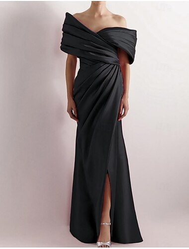  Meerjungfrauenschnitt Abendkleid Elegant Kleid Formell Hochzeit Bodenlang Ärmellos Schulterfrei Satin mit Gerafft Schlitz 2025