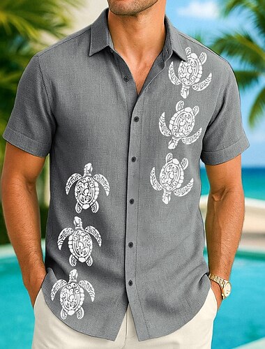  Per uomo Camicia Camicia di lino Camicia Estiva Abbigliamento da spiaggia Camicia con Bottoni Tinta unica Vacanza Crociera Nero Blu marino Verde Grigio Manica Corta Colletto Estate Primavera & Estate