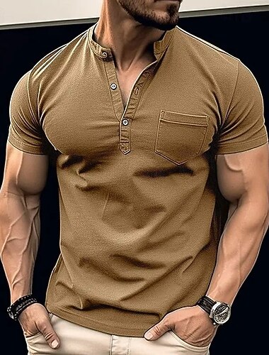  Herren T Shirt Henley Hemd T-Shirt Kurzarmshirt Kurzarm Henley Sommer Farbblock Mode Designer Basic Knöpfe Tasche Urlaub Straße Ausgehen Schwarz Weiß Marineblau Top T-Shirt für Herren