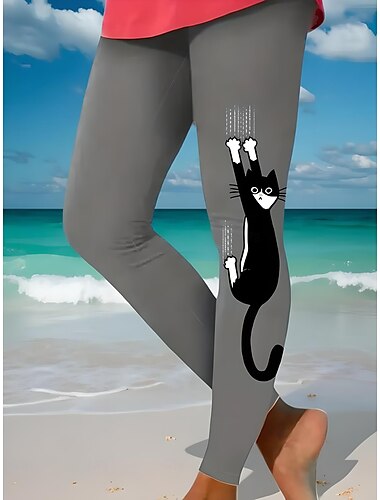  Dames Leggings Actief Vakantie Modieus Volledige lengte Hoge taille Grafisch Kat Opdrukken Ademend Zacht Rekbaar Vakantie Casual Dagelijks as-gekleurde Zomer Lente Normale pasvorm