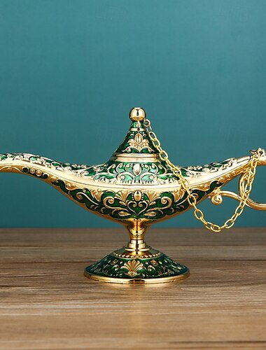  Vintage Aladdin Lampe Deko, 21cm Wunschlampe Figur im europäischen Stil, russisches Wohndekor zur Wohnungseinweihung, elegantes Kunsthandwerk Geschenk
