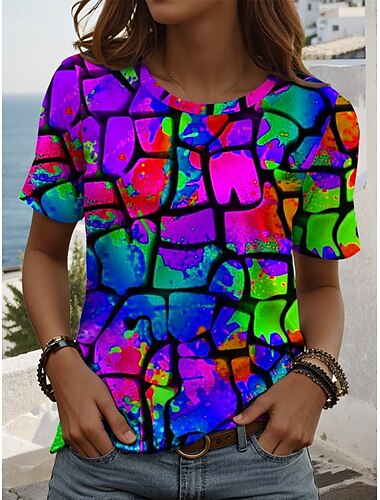  Tricou pentru femei LGBT Pride Parade Pride Raindow cu graphic geometric în dungi vintage elegant clasic cu mânecă scurtă de tip crew neck pentru utilizare zilnică imprimeu galben roșu mov vară