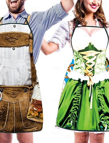  Paar 2-teilige Oktoberfestschürze Oktoberfestparty Paar Dirndl mit verstellbaren Bindeseilen Kochen Gartenarbeit Grillen Backen Lustige Kostüme Münchner Wiesn Halloween Karneval
