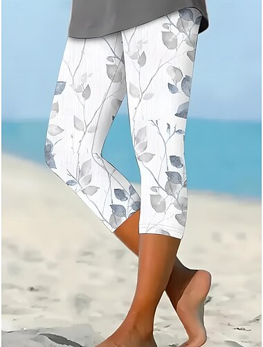  Leggings pour femmes Capri Pantalons Impression 3D Vacances Vintage Mode Longueur Mi-mollet Haute Taille Imprimé Graphique Floral Extensible Vacances Rue Décontracté Bleu Œuf de Rouge-gorge Noir