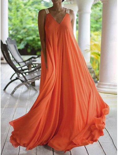  Dames Maxi-jurk A lijn jurk Slipdress Casual Buiten Uitgaan Strand Normale pasvorm Effen Kleur Mouwloos Spaghettibandjes Zwart blauw Oranje Zomer