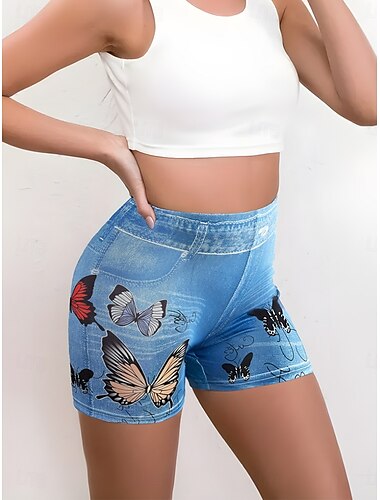  Damen Leggings Shorts 3D Druck Chinos Urlaub Vintage Streetwear Kurz Hohe Taille Einfarbig Druck Bequem Weich Komfortabel Dehnbar Outdoor Urlaub Straße Marineblau Königsblau Blau Sommer Slim Fit