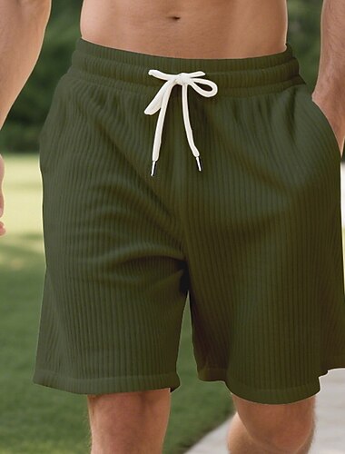  Pánské Kraťasy Letní šortky Neformální šortky Manšestrové šortky Texturované kraťasy Šňůrky Elastický pas Pevná barva Pohodlné Délka kolen Denní Venkovní Streetwear prázdniny Módní Vodní modrá Černá