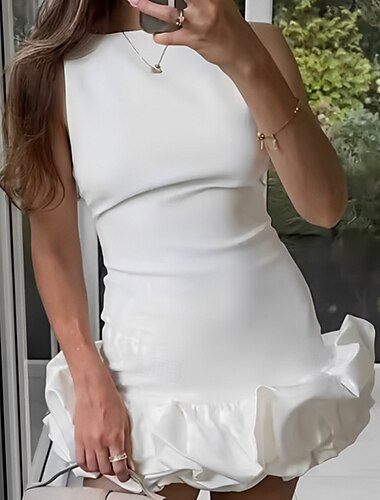 Per donna Mini Abito Abito Bianco Abito da laurea Abito sexy Moda Feste Compleanno Cocktail party Vestibilità regolare Semplice Senza Maniche Girocollo Nero Bianco Rosso Estate