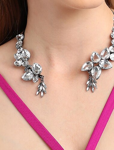  Choker-Halskette Strasssteine Damen Mode Luxus Geometrisch Blattform Hochzeit Rund Modische Halsketten Für Hochzeit Party Abschlussball