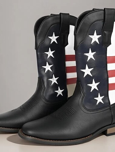  Herren-Westernstiefel aus braunem Leder mit amerikanischem Flaggen-Design – auffällige und stylische Stiefel für Country-Events, Konzerte und Freizeitausflüge