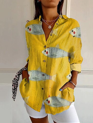  Femmes Chemise Animal Quotidien Élégant Basique Demi Manches Col en V Hauts Réguliers Quotidien Fête Imprimé Blanche Jaune Rose Claire Printemps Automne