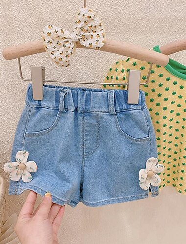  Bambini Ragazze Pantaloncini Floreale Streetwear Patchwork Scuola 4-12 Anni Estate Blu marino Blu Reale Blu