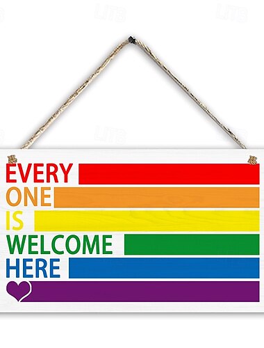  Pride Regenbogen Wandschild aus Holz, Love is Love Willkommensschild, LGBTQ Partyzubehör, hängende Wohndekoration für Wand oder Eingang