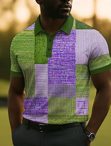  Herren Patchwork Polo Kurzarm Polo-Shirts Hemden mit Kragen Business-Casual Outdoor Geschäft Alltagskleidung 3D-Druck Sommer Blau Orange Grün