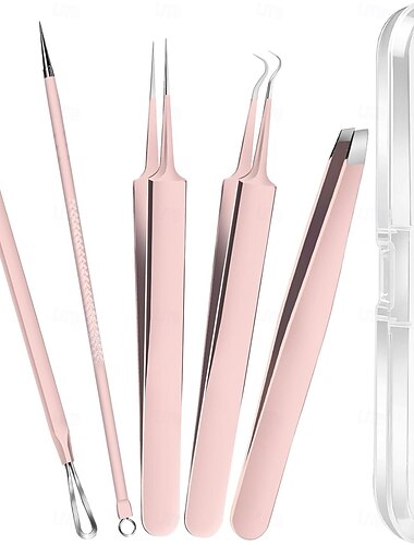  Kit de herramientas para eliminar puntos negros y espinillas, juego de extractor de acné con pinzas para pelos encarnados, pinzas de precisión ultrafinas, herramientas de limpieza de poros y puntos