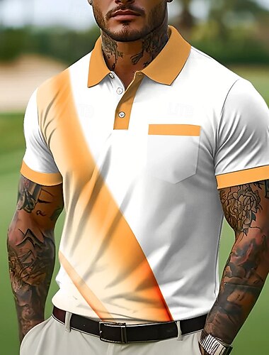  Per uomo Polo con bottoni Affari Casuale Bavero Manica Corta Ufficio Geometrico Linea Bottoni Tasca Estate Giallo Blu Arancione Grigio Polo con bottoni