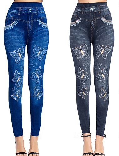  Leggings pour femmes Pantalons Impression 3D Chinos Vacances Streetwear Décontracté Longueur Complète Haute Taille Imprimé Papillon Confortable Doux Agréable Extensible Extérieur Rue Noir Bleu Été