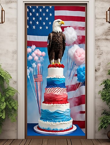 Decorazioni per porte del 4 luglio Coperture per porte Giorno dell'Indipendenza Americano Patriottico Insegna d'Entrata Tenda Decorativa per Porte Striscione per Porte Anteriori di Casa di Campagna
