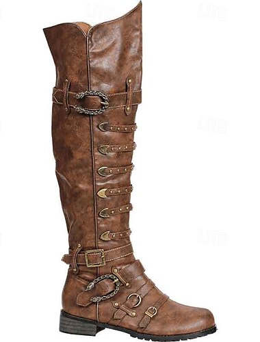  Mittelalterlich Renaissance Schuhe Kniehohe Stiefel Flache Jazzstiefel Herren Keltisch Seeräuber Halloween Maskerade Leistung LARP Renaissance-Messe Erwachsene Schuhe